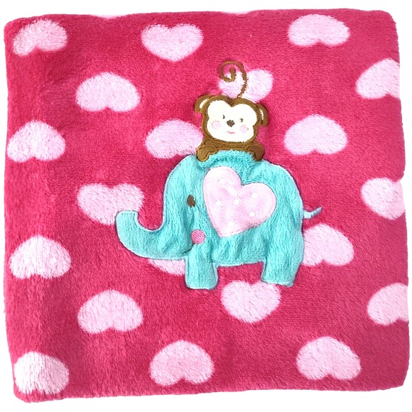 The Unbranded Brand Other - Pink Heart Elephant Monkey Baby Girl Blanket Lovey Unbranded htf 35x40 Security
